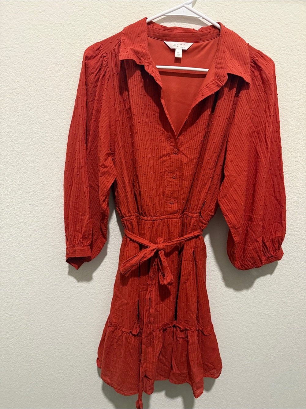 LC Lauren Conrad Rust Red Mini Dress with Tie Waist